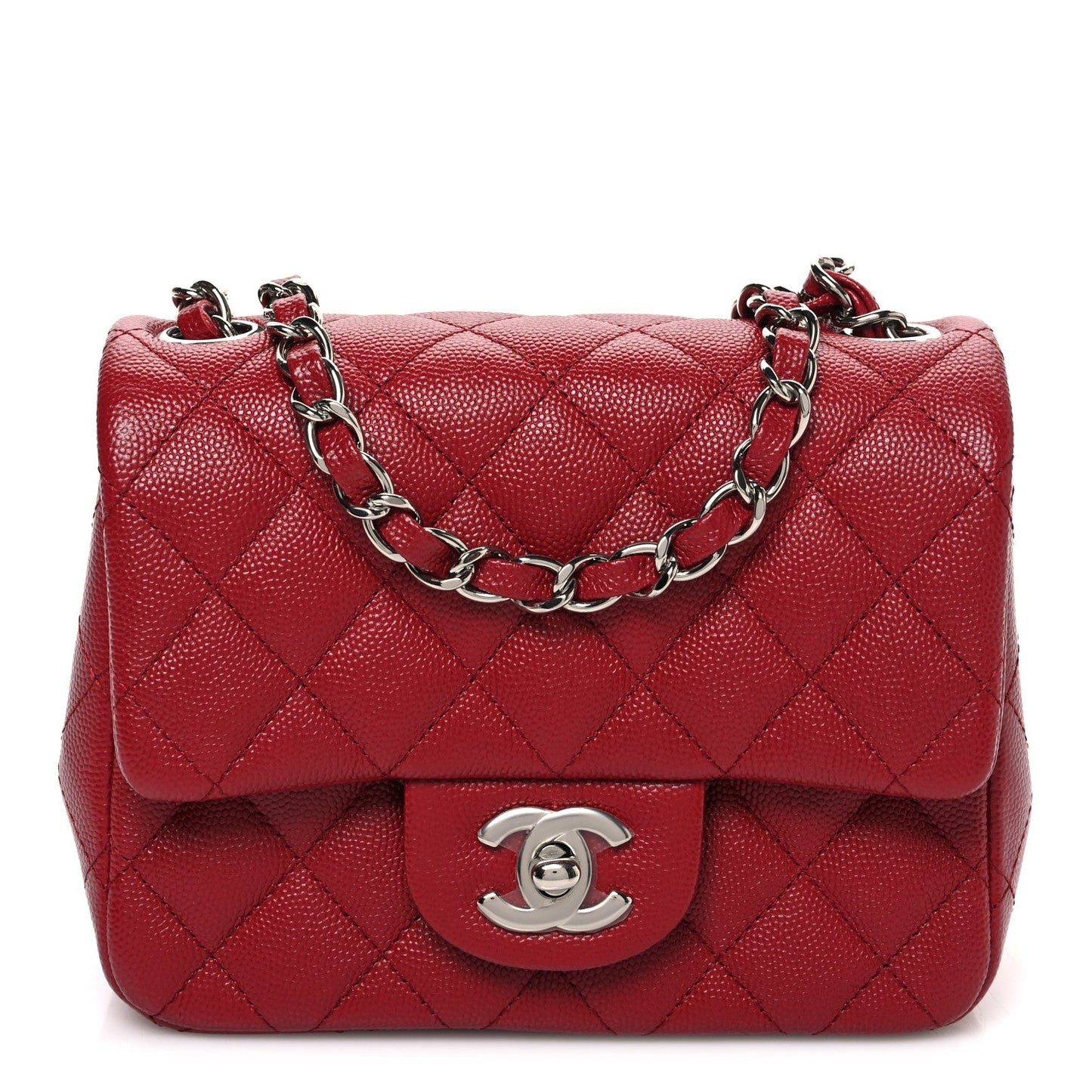 Caviar Quilted Mini Square Flap Red