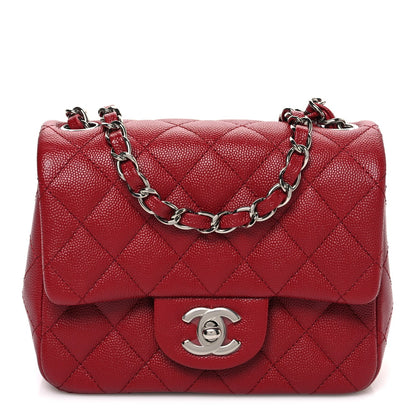 Caviar Quilted Mini Square Flap Red