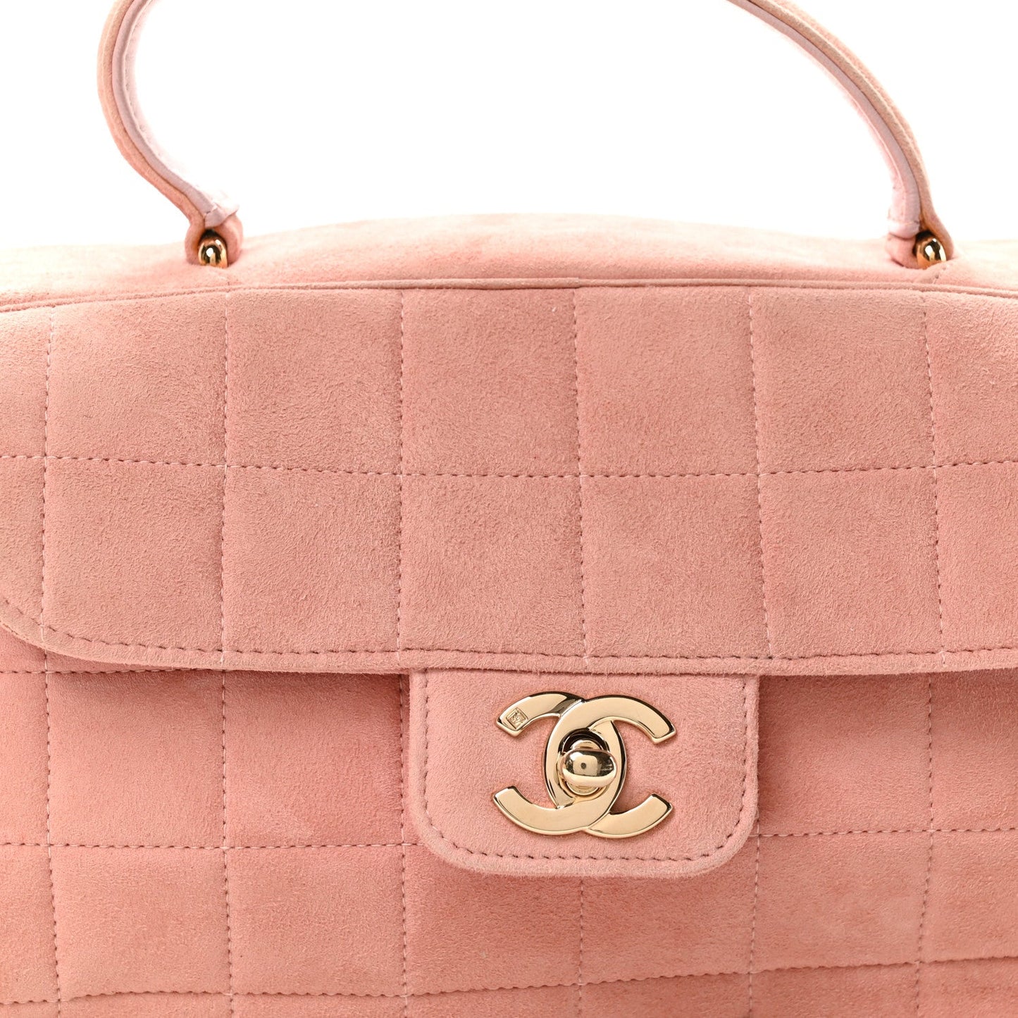 Suede Chocolate Bar Top Handle Flap Pink Beige