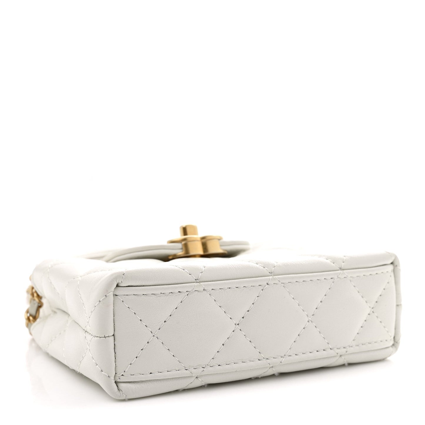 Shiny Aged Calfskin Quilted Mini Nano Kelly Shopper White