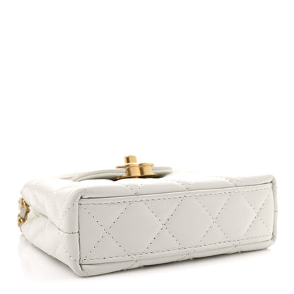 Shiny Aged Calfskin Quilted Mini Nano Kelly Shopper White
