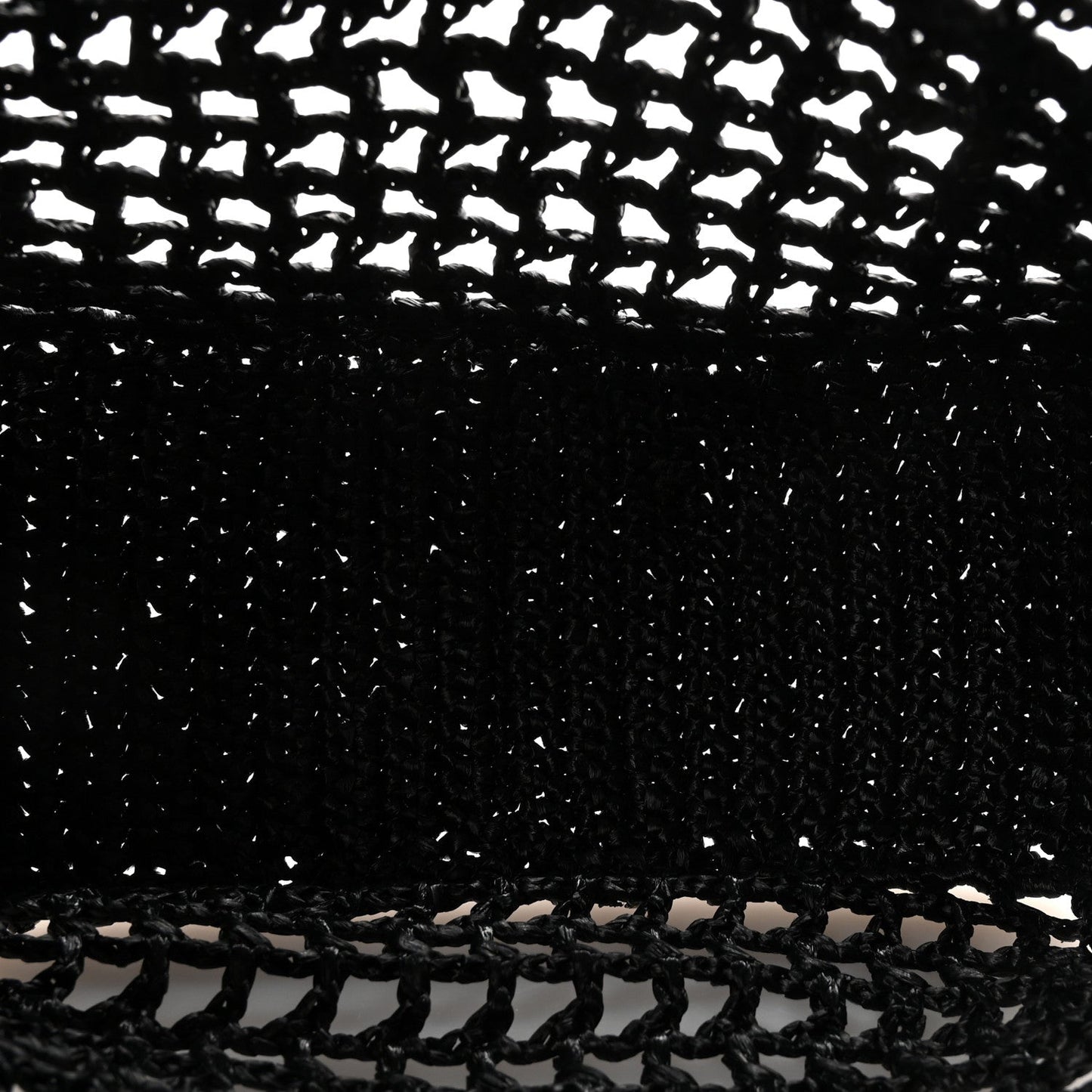 Yarn Raffia Effect Crochet Logo Embroidered Small Tote Bag Black