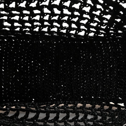 Yarn Raffia Effect Crochet Logo Embroidered Small Tote Bag Black