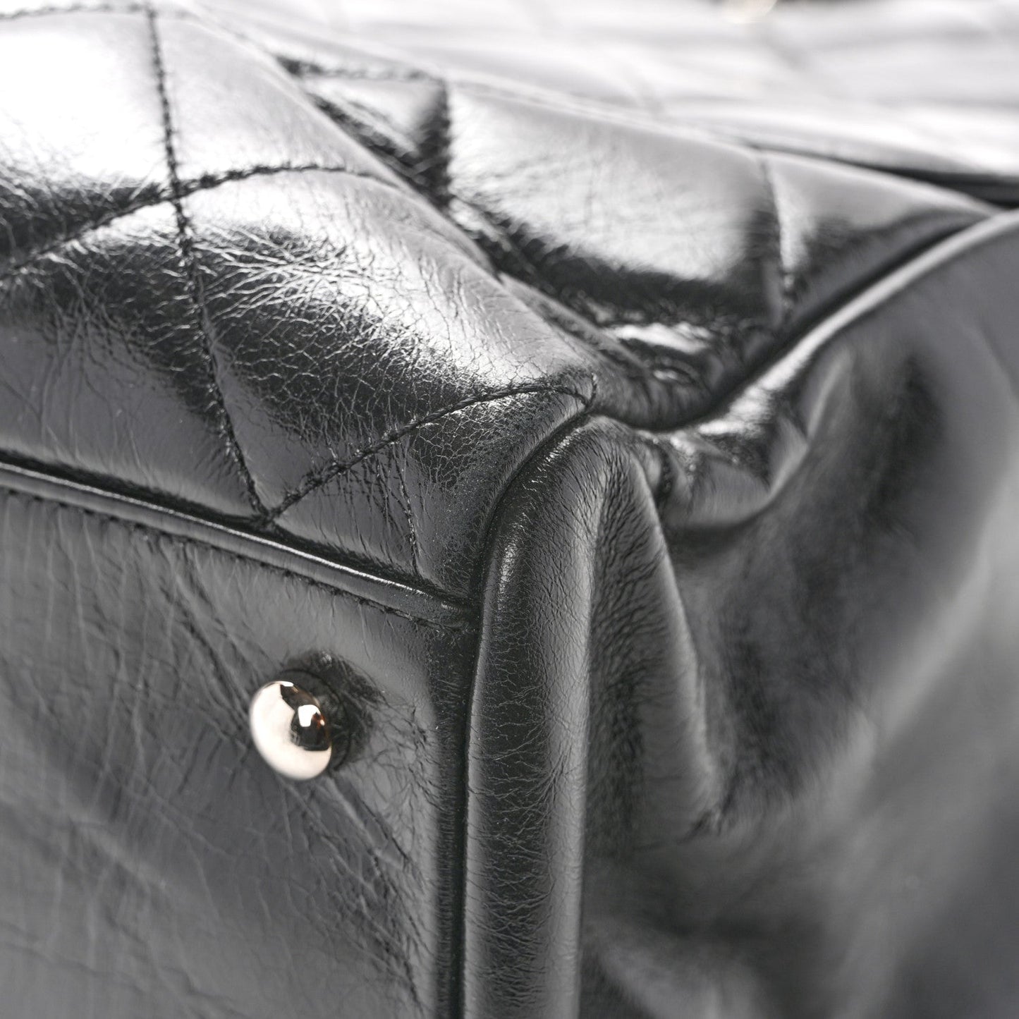 Glazed Calfskin Quilted Large CC Delivery Tote Black