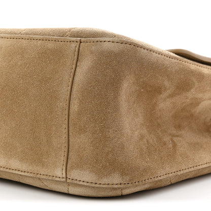Suede Calfskin Small Souplissimo Maxi Flap Dark Beige