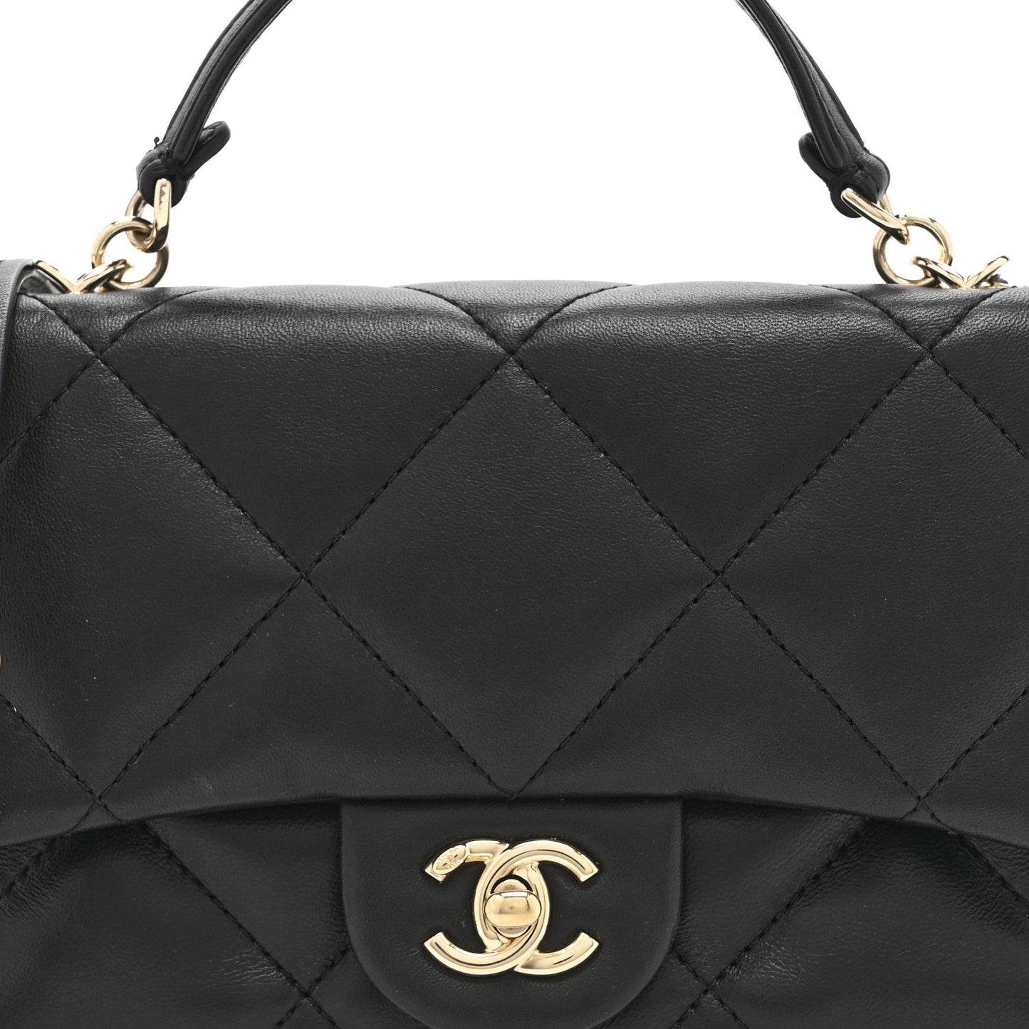 Lambskin Quilted Small Easy Carry Flap Black