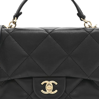 Lambskin Quilted Small Easy Carry Flap Black