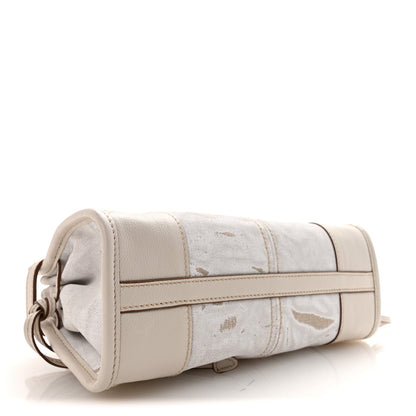 Linen Calfskin Triangle Mini Bonnie Hand Bag White