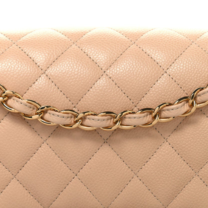Caviar Quilted Jumbo Double Flap Beige