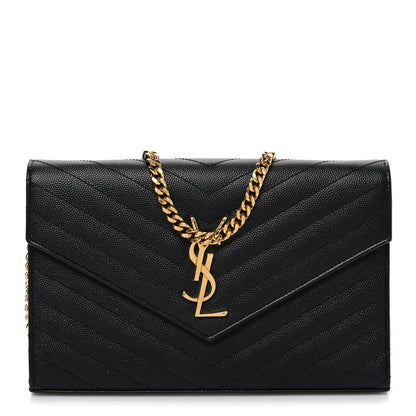 Grain De Poudre Matelasse Chevron Monogram Chain Wallet Black