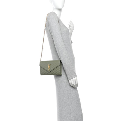 Grain De Poudre Matelasse Chevron Monogram Chain Wallet Light Sage