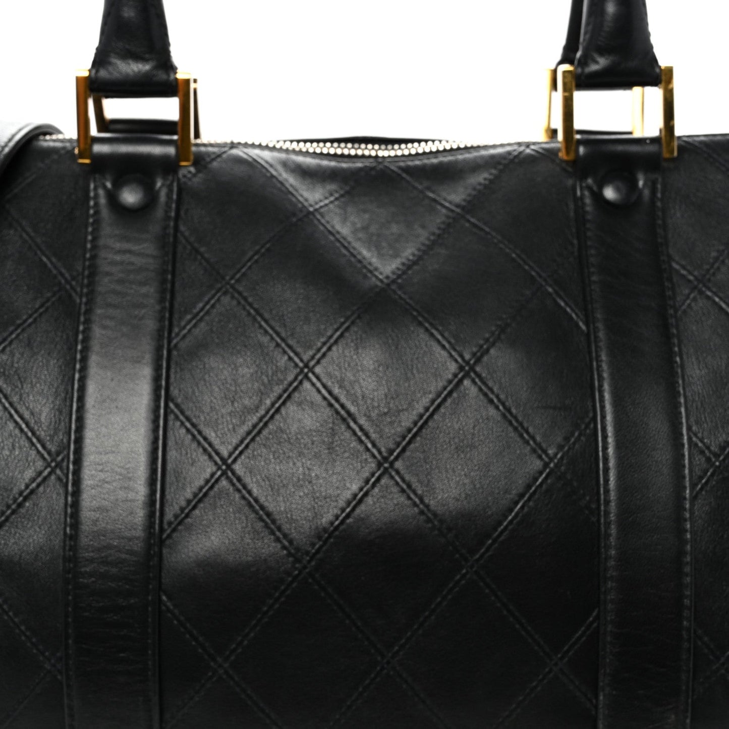 Calfskin Stitched Duffle Travel Bag Black