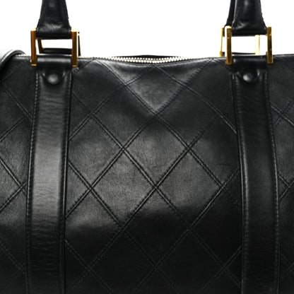 Calfskin Stitched Duffle Travel Bag Black
