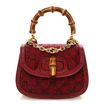 Moire Fabric Calfskin Rhinestone Monogram Monochrome Lizard Embossed Mini Bamboo 1947 Top Handle Chain Bag Red