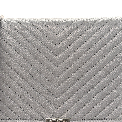 Caviar Chevron Quilted Boy Wallet On Chain WOC Grey