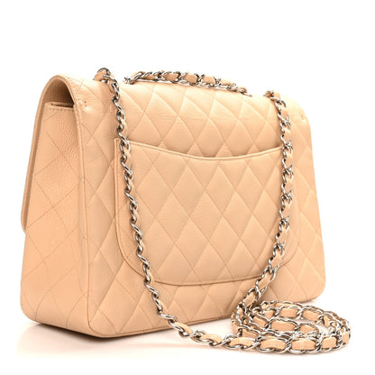 Caviar Quilted Jumbo Single Flap Beige Clair