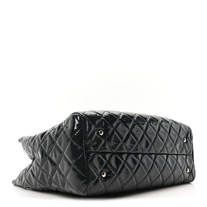 Patent Quilted Large Coco Shine Shopping Tote Navy