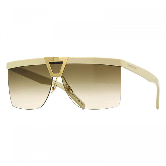 Saint Laurent Sunglasses Shield Semi Rim, Ivory Frame and Brown Lens SL537PALACE002