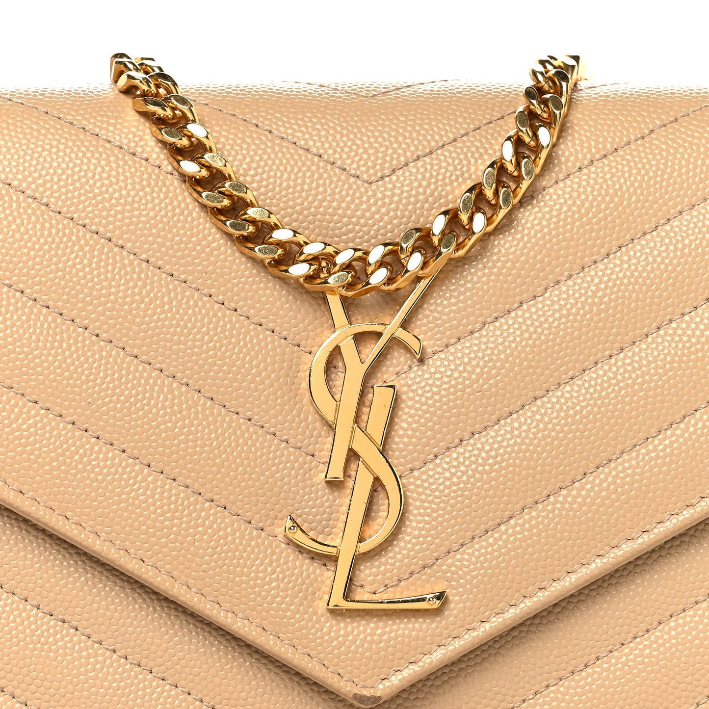 Grain De Poudre Matelasse Chevron Monogram Chain Wallet Nude Powder