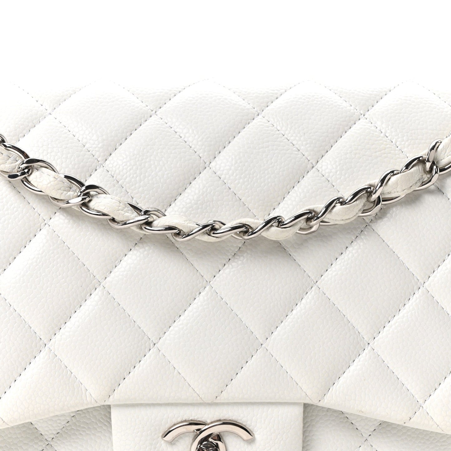 Caviar Quilted Jumbo Double Flap White