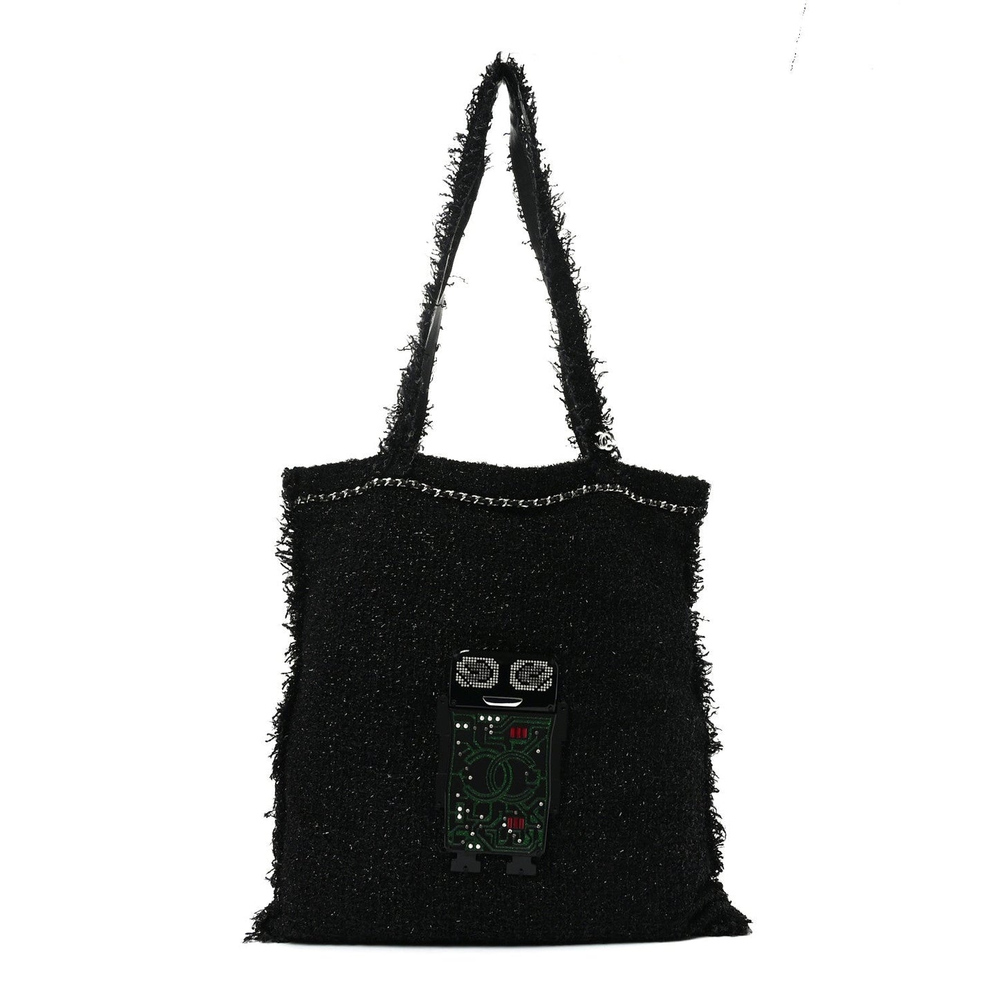 Tweed Resin Strass Large Robot Shopping Bag Black