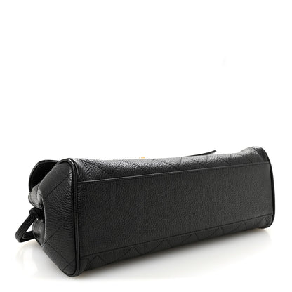 Grained Calfskin Stitched Urban Essentials Small Shopping Bag Black