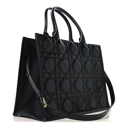 Calfskin Macro Cannage Medium Book Tote Black