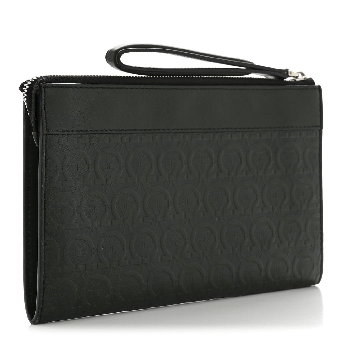 Calfskin Gancini Embossed Wristlet Clutch Dark Green