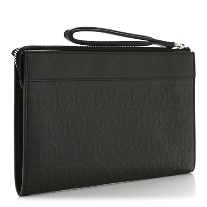 Calfskin Gancini Embossed Wristlet Clutch Dark Green