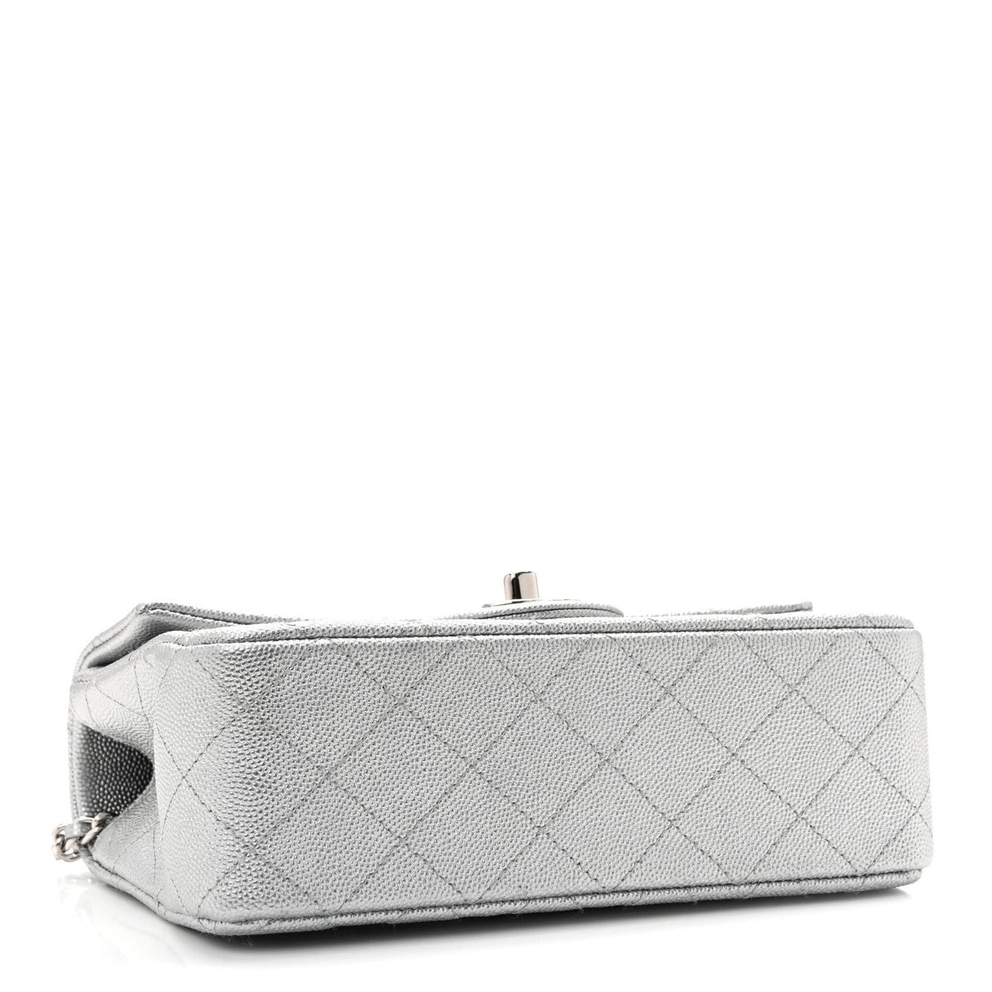 Metallic Caviar Quilted Mini Top Handle Rectangular Flap Silver
