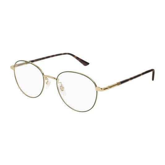 Gucci Eyeglasses Round Full Rim, Green/Gold Frame and Clear Demo Lenses Lens GG0392O004