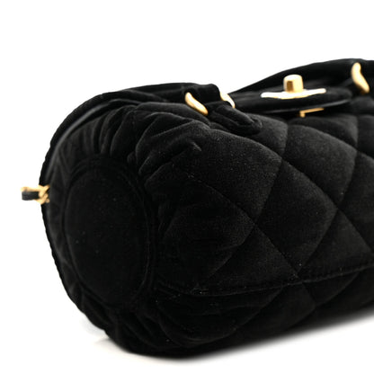Velvet Quilted Mini Top Handle Flap Black