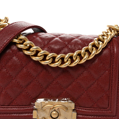 Caviar Quilted Small Boy Flap Burgundy