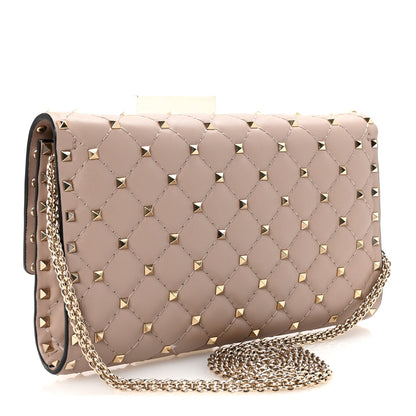 Lambskin Rockstud Spike Wallet on Chain Poudre