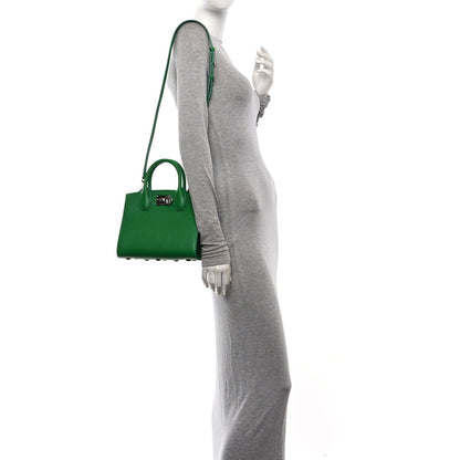 Hammered Calfskin Small The Studio Box Bag Green