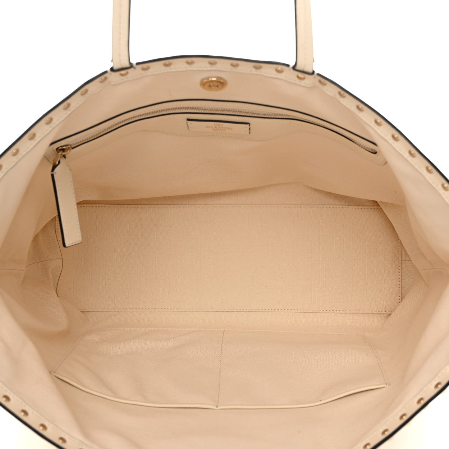 Metallic Boucle Raffia Calfskin Rockstud Shoulder Tote White Gold Ivory