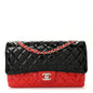 Patent Calfskin Quilted Bi-Color Medium Double Flap Black Red