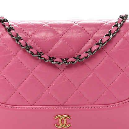 Aged Calfskin Quilted Gabrielle Wallet On Chain WOC Pink