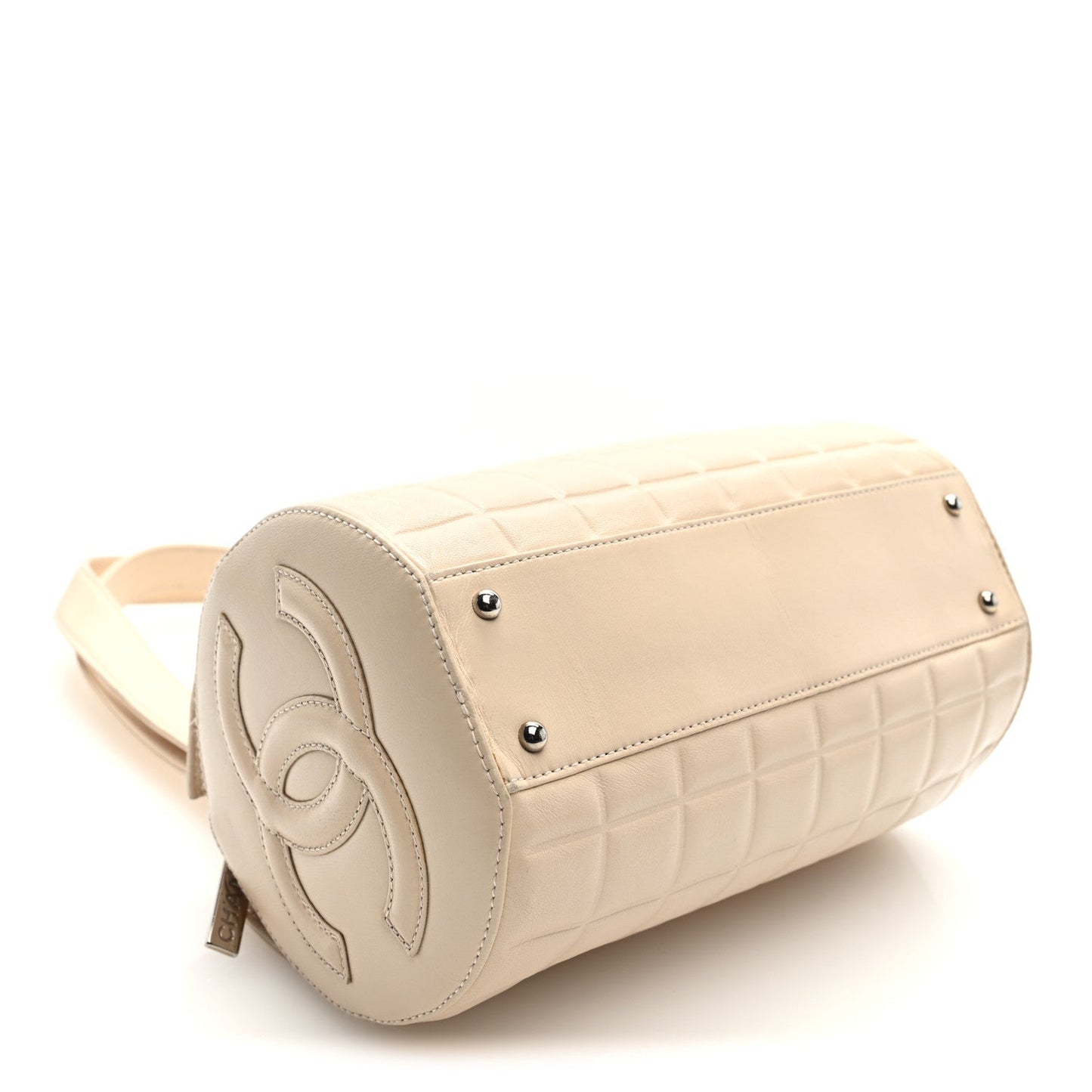 Lambskin Quilted CC Chocolate Bar Barrel Bag Beige