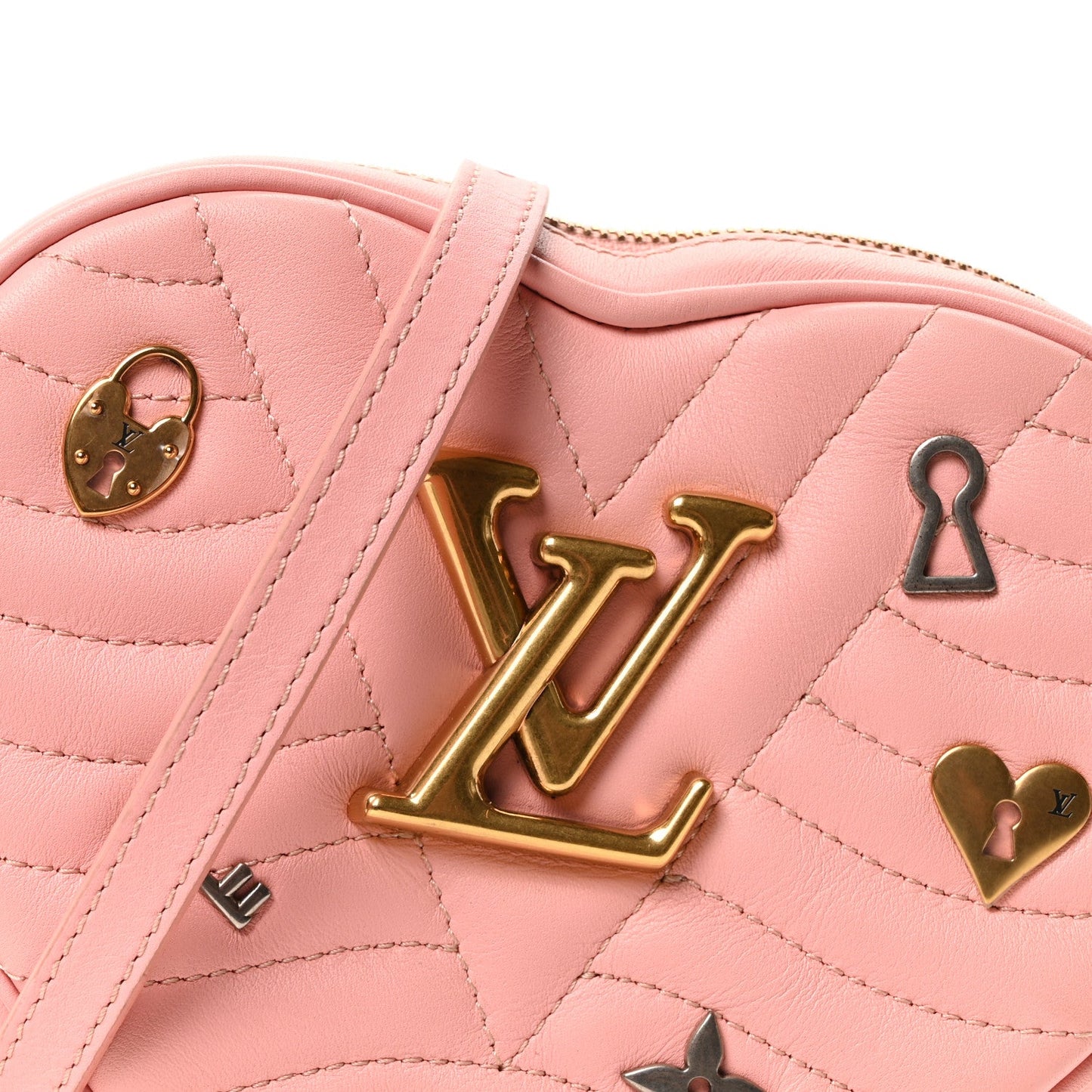 Calfskin Embellished New Wave Love Lock Heart Bag Rose Pomettes