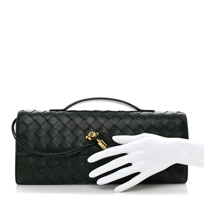 Nappa Intrecciato Long Andiamo Top Handle Clutch Emerald Green