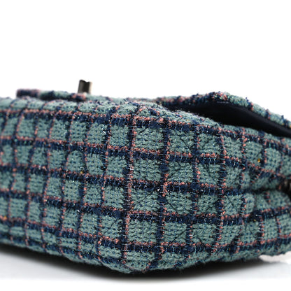 Tweed Quilted Mini Rectangular Flap Green Navy Dark Beige