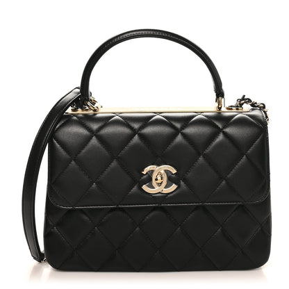 Lambskin Quilted Small Trendy CC Dual Handle Flap Bag Black