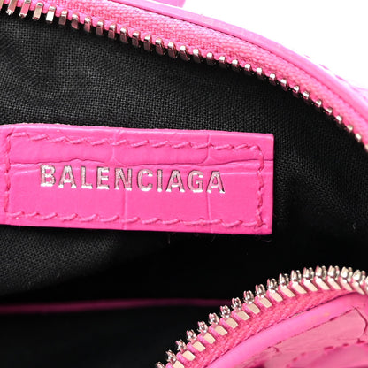 Extra Supple Calfskin Crocodile Embossed XS Le Cagole Shoulder Bag Lipstick Pink