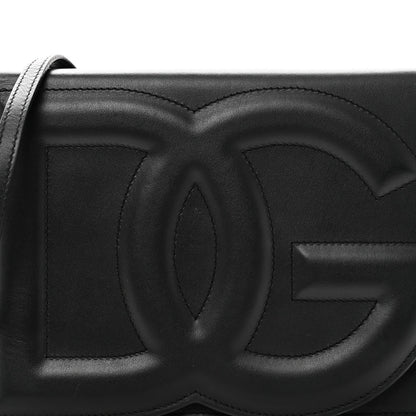 Calfskin DG Logo Flap Crossbody Bag Black