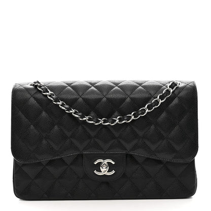 Caviar Quilted Jumbo Double Flap Black