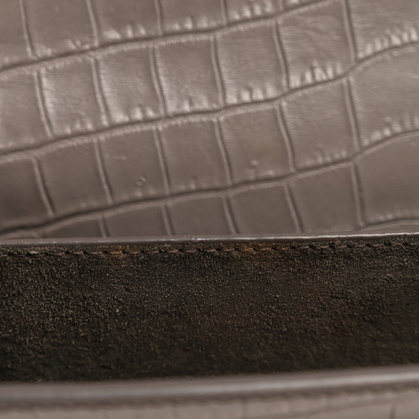 Calfskin Crocodile Embossed Medium Monogram Sunset Fog