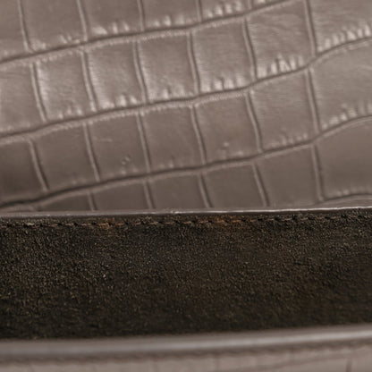 Calfskin Crocodile Embossed Medium Monogram Sunset Fog