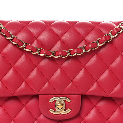 Lambskin Quilted Medium Double Flap Red