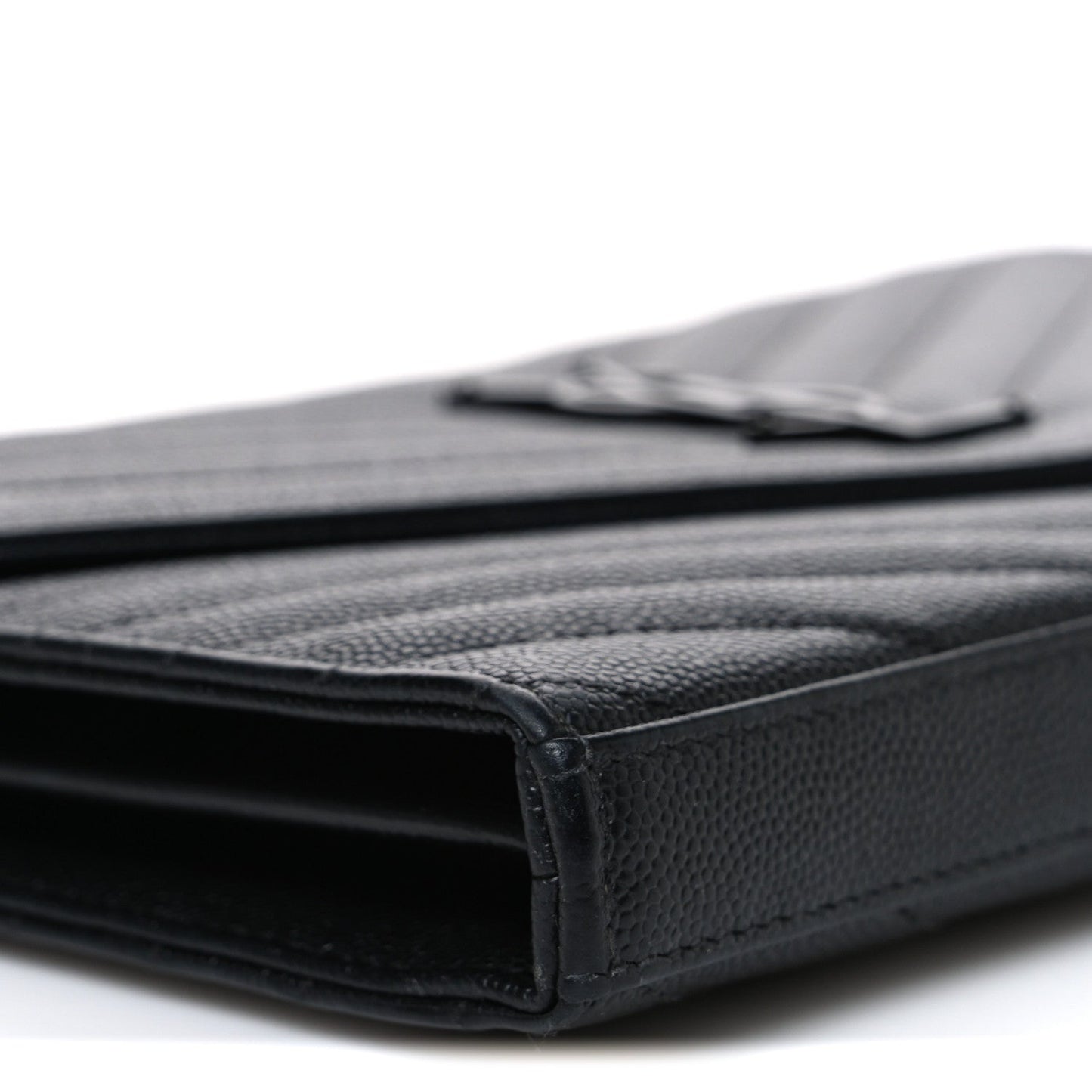 Grain De Poudre Matelasse Chevron Monogram Monochrome Envelope Chain Wallet Black